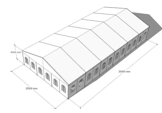 15m x 30m Heavy-Duty Aluminium Clear Span Event Tent | Commercial Marquee Structure with Black PVC Roof & Sidewalls