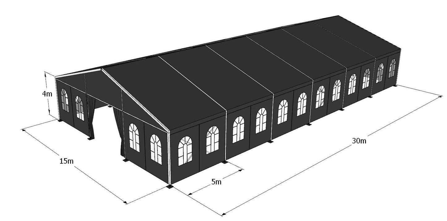 15m x 30m Heavy-Duty Aluminium Clear Span Event Tent | Commercial Marquee Structure with Black PVC Roof & Sidewalls