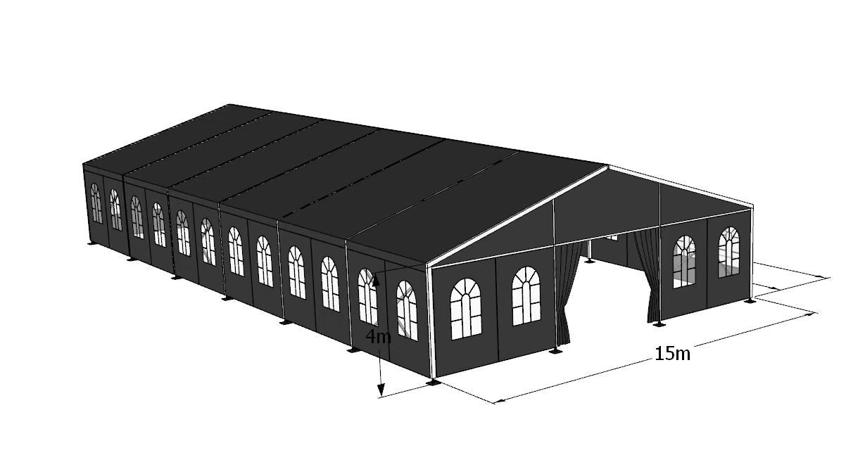 15m x 30m Heavy-Duty Aluminium Clear Span Event Tent | Commercial Marquee Structure with Black PVC Roof & Sidewalls