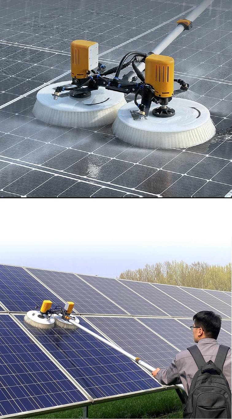 EB-01 Dual Power Brushless Solar Panel Cleaning Brush – 7.5m Telescopic Pole