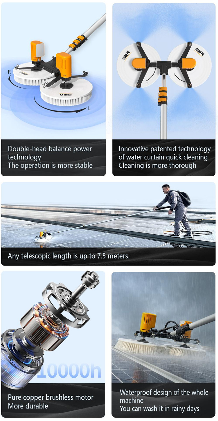 EB-02 7.5m AC & Battery Solar Panel Cleaning Brush | Heavy-Duty Professional Solution for Solar Farms